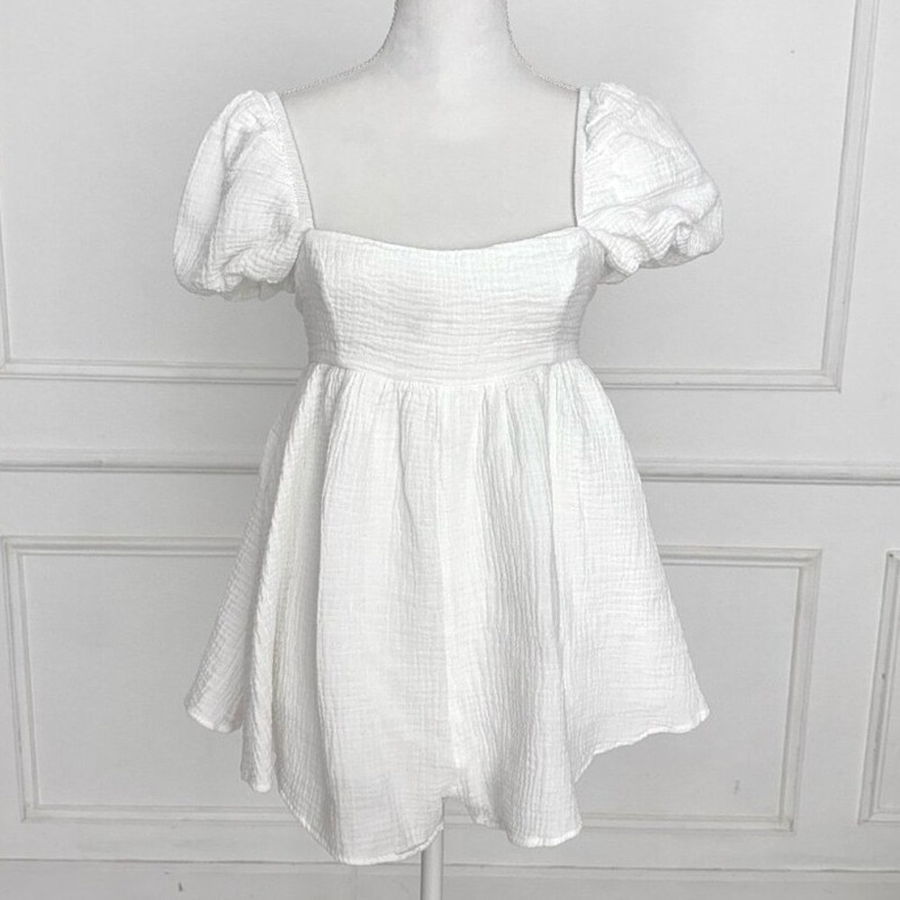 Princess Polly "Lorna" White Puff Sleeve Square Neck Babydoll Mini Romper Size 4
